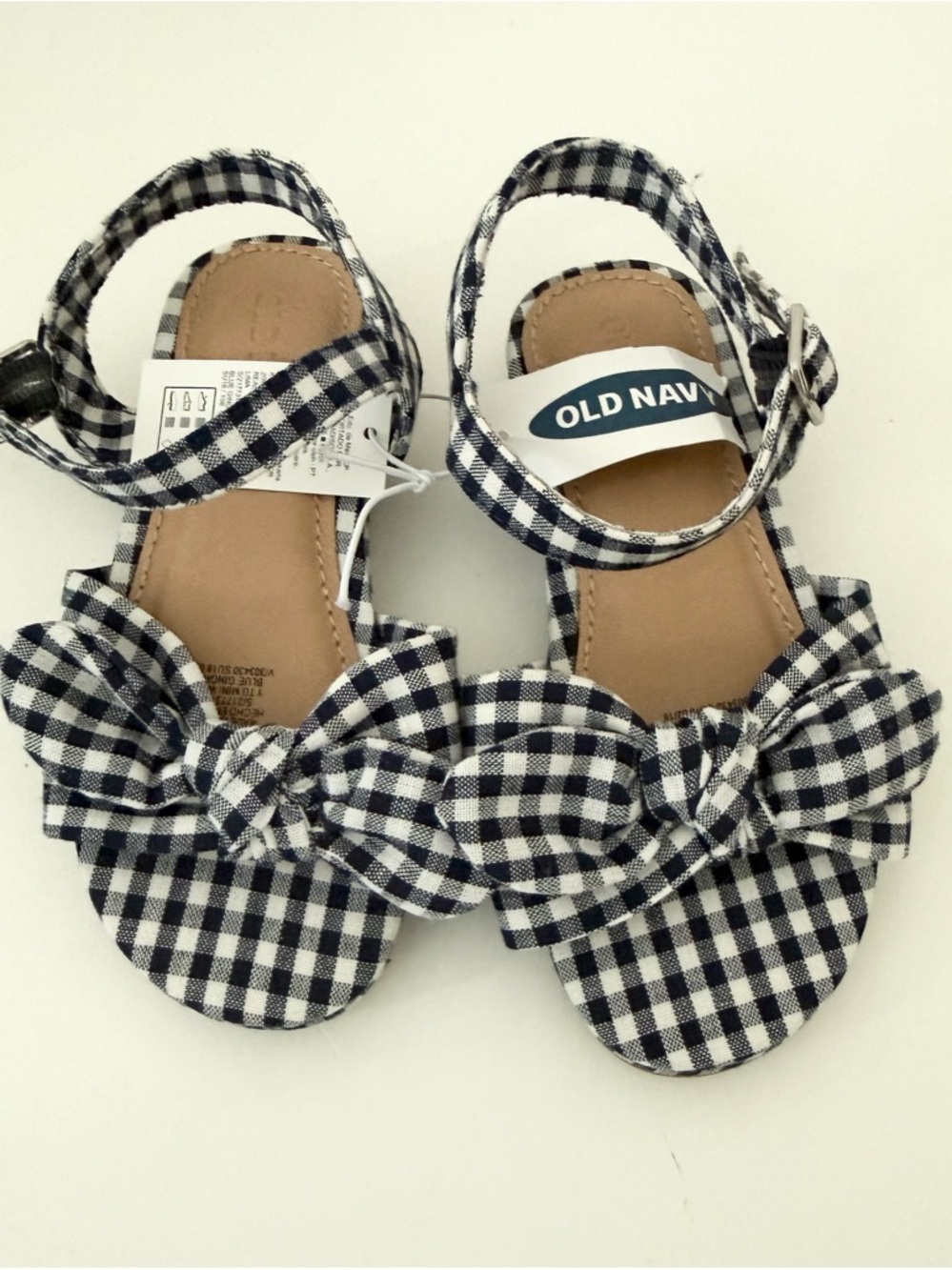 Old Navy Girls' Navy & White Gingham Bow Sandals